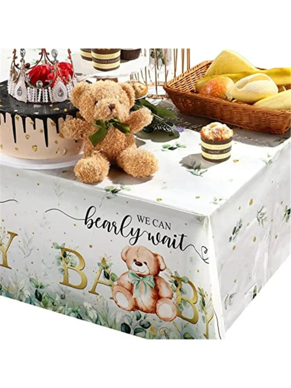Bear Baby Shower Tablecloth Green Plastic Table Cover Boy Party Decorations 3 Pk